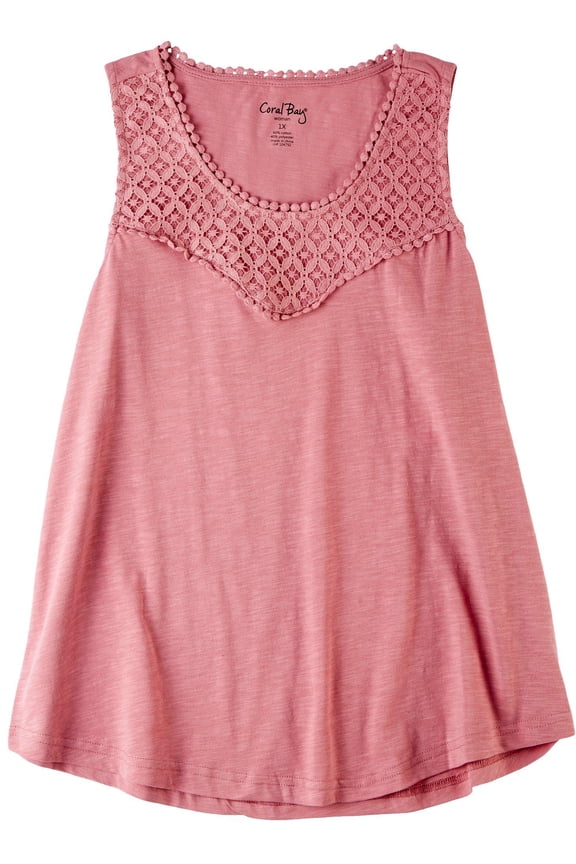 Plus Lace Crochet Scoop Neck Top 3X Pink