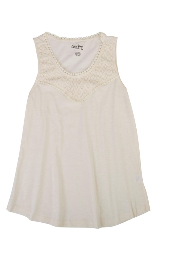 Womens Lace & Crochet Combo V-Neck Tank Top Medium Natural