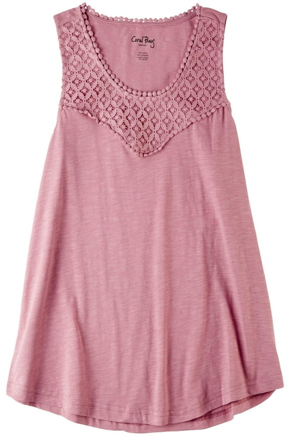 Womens Lace & Crochet Combo V-Neck Tank Top Small Pink