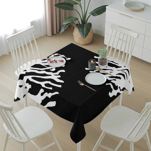 Coral on Black Background Table Cloth 54x54in, Waterproof Square Tablecloth Wipeable Tablecloths White Nautical Sea Creature Table Covers for Dining Tables Party Indoor Outdoor