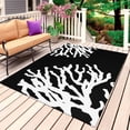 thumbnail image 1 of Coral Black Outdoor Rug 5x8 Ft, Non Slip Washable Area Rug, Coastal White Ocean Marine Nautical Beach Patio Rugs Carpet Runner, Large Floor Mat for Indoor/Outdoor Deck Porch Camping, 1 of 8