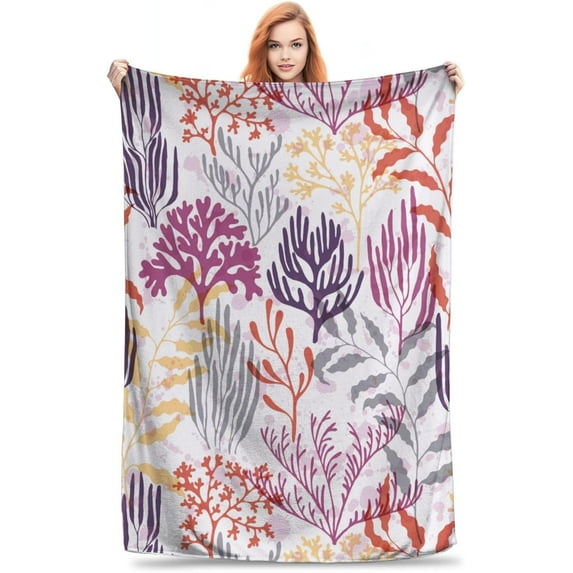 Coral Blanket Beautiful Coral Pattern Soft Cozy Flannel Lightweight Warm Travel Couch Throw Blankets for Bed Living Room Decor Gifts for Kids Adults 50"x40"