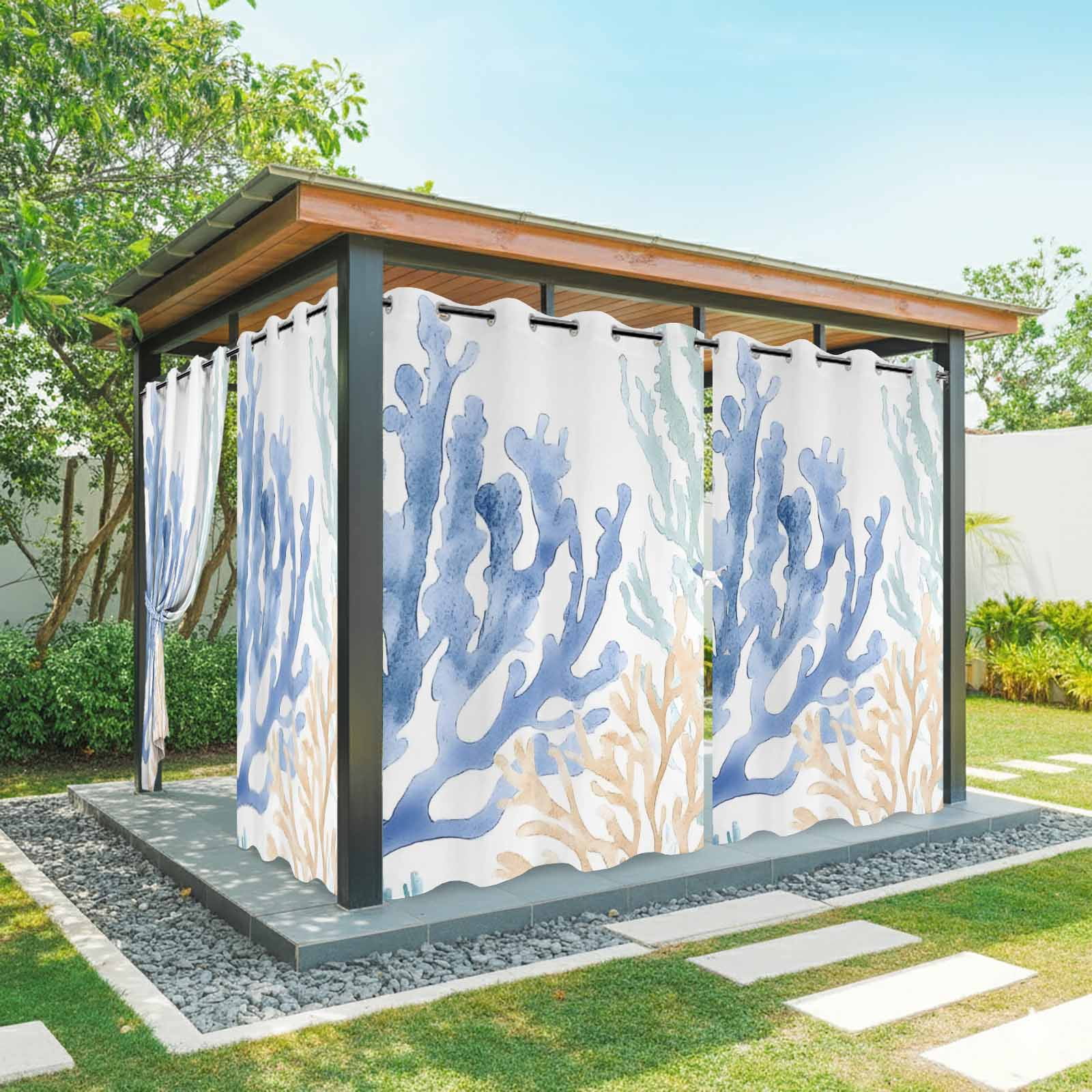 Coral Blue Green Beige Outdoor Curtains for Patio Waterproof,Windproof ...