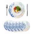 thumbnail image 1 of Coral Blue Green Beige Round Placemats Set of 6 for Dinning Tables,Heat-proof Braided Table Mats 13 Inch,Summer Coastal Ocean Plant Washable Place Mat for Kitchen Restaurant Party Decor Table Setting, 1 of 9