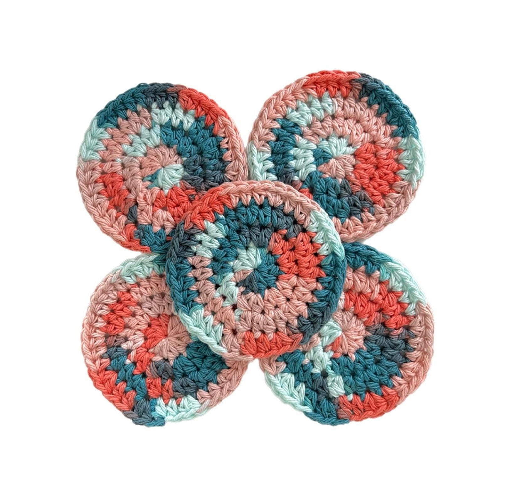 Coral Blue Ombre Handmade Round Crochet Reusable Cotton Pads Set of 5
