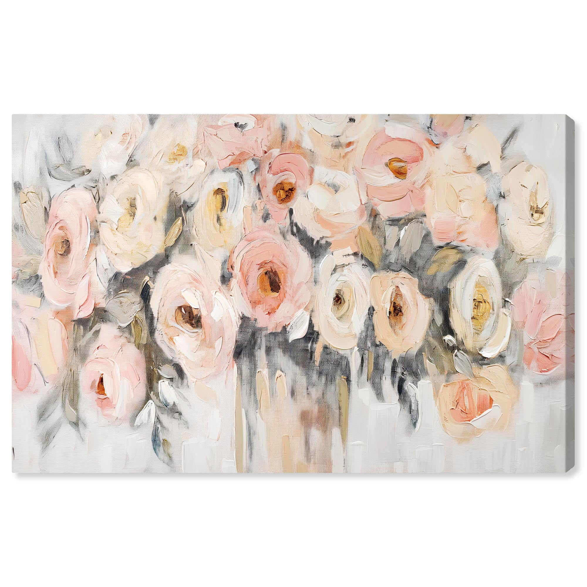 Coral Blush and Beige Abstract Floral Canvas Art, 36" x 24"