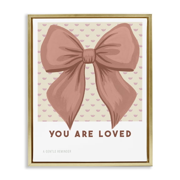 Coral Bow You Are Loved Gold Floating Frame Canvas Art, 25 x 31, Made In USA