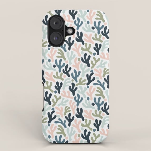 Coral Branch and Seaweed Pattern Navy, Blush Pink and Sage Tough Phone ...