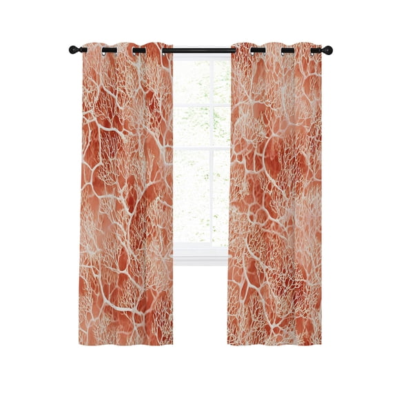 Coral Branches Blackout Curtains for Bedroom Living Room, Boho Abstract Rustic Veins Coral Red Pink Vintage 96 In Long Thermal Insulated Room Darkening Drapes Grommet Window Treatments, 52 x 96 In