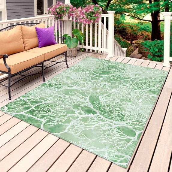 Coral Branches Outdoor Rug for Patio/Deck/Porch, Non-Slip Large Area Rug 4 x 6 Ft, Sage Green Boho Modern Abstract Art Indoor Outdoor Rugs Washable Area Rugs, Reversible Camping Rug Carpet Runner