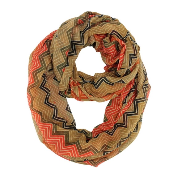 Coral Brown Beige Tribal Print Ring Scarf