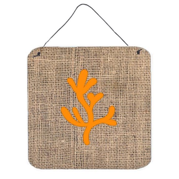 Coral Burlap And Orange Aluminium Metal Wall Or Door Hanging Prints - 6 x 6 In.