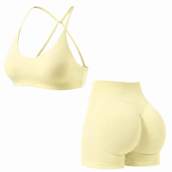 Coral Canton Women's 2 Piece Workout Set, Seamless Padded Halter Sports Bra and High Waisted Biker Shorts