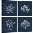 thumbnail image 1 of Coral Canvas Wall Art Prints Ocean Navy Blue Coastal Artwork Beach Home Decor Picture Framed Ready to Hang 12"x12"x4 Pieces, 1 of 6