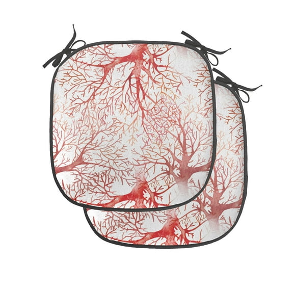 Coral Chair Seating Cushion Set of 2, Monochrome Watercolor Image of Leafless Fall Autumn Tree Branches Peaceful Print, Seat Pads for Office with Anti-slip Backing, 16"x16", Dark Coral, by Ambesonne