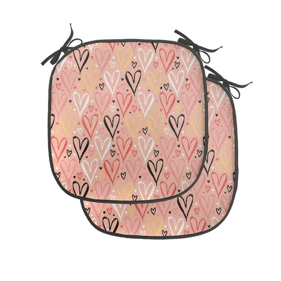 Coral Chair Seating Cushion Set of 4, Scribbled Little and Big Different Size Heart Forms Love Valentines Mothers Day Theme, Seat Pads for Office with Anti-slip Backing, 16"x16", Coral, by Ambesonne