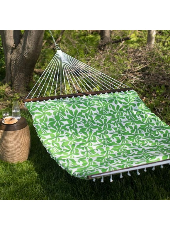 Coral Coast Garden Bloom 2 Person Hammock with Pillow, Spring Green Color, Product Assembled Size 11.65ft L x 4.5ft W