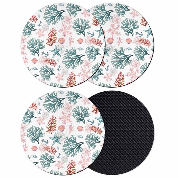 Coral Coastal Coasters Set of 4, Absorbent Coasters for Drinks, Blue Red Nautical Summer Beach Ocean Coaster for Desk Coffee Table Protection, Home Decor House Warming Gifts 4"