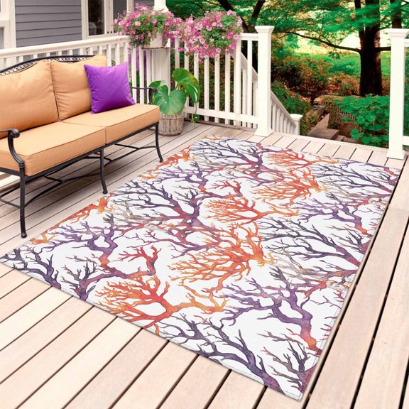 Coral Coastal Outdoor Rug 5x8 Ft, Non Slip Washable Area Rug, Ocean Summer Beach Sea Patio Rugs Carpet Runner, Large Floor Mat for Indoor/Outdoor Deck Porch Camping