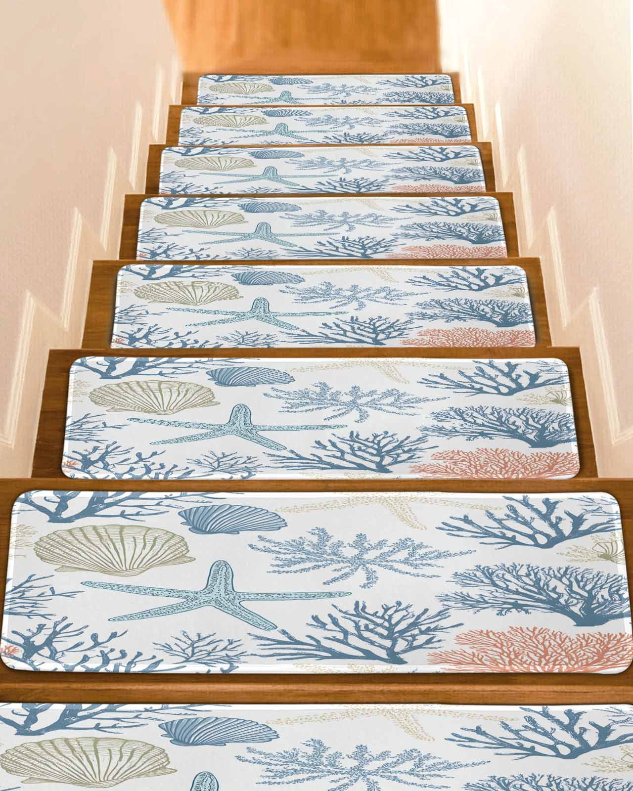 Coral Coastal Stair Treads Non Slip Indoor for Wooden Steps, Summer ...