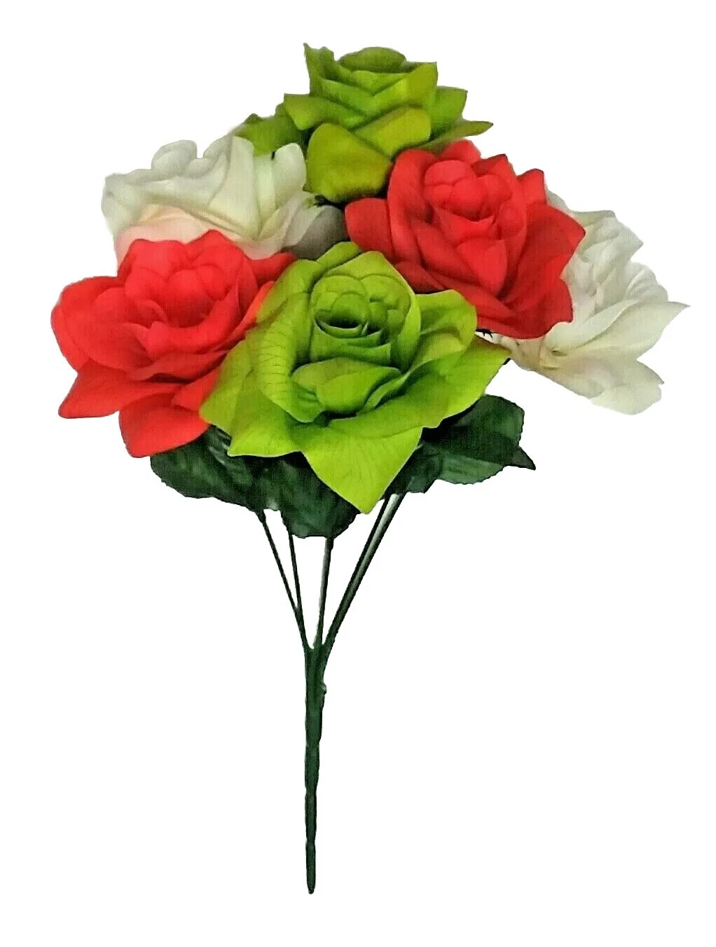 Coral Cream & Green 6 Roses 4" Bloom 14" Bush Silk Flower Home Outdoor Decor Usa