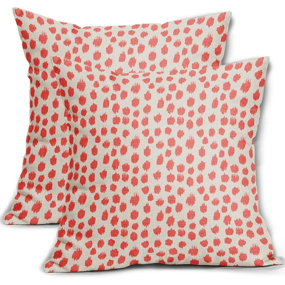 Coral Cream Pillow Covers 20x20 Set of 2 Boho Design Polka Dot Throw Pillows Modern Brush Strokes Print Decorative Outdoor Pillowcase Square Cushion Cover Linen Pillow Case for Home Sofa Couch Bed