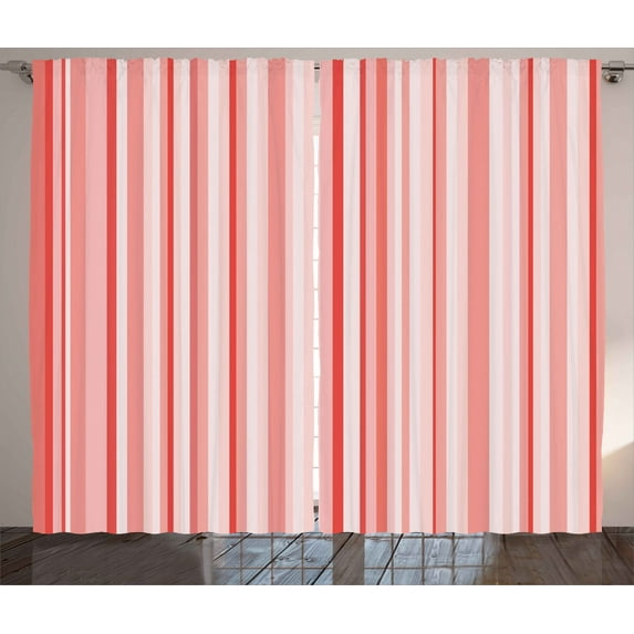 Ambesonne Coral Curtains 2 Panel Set, Vertically Striped Retro, 108" x 84", Coral Pale Pink White
