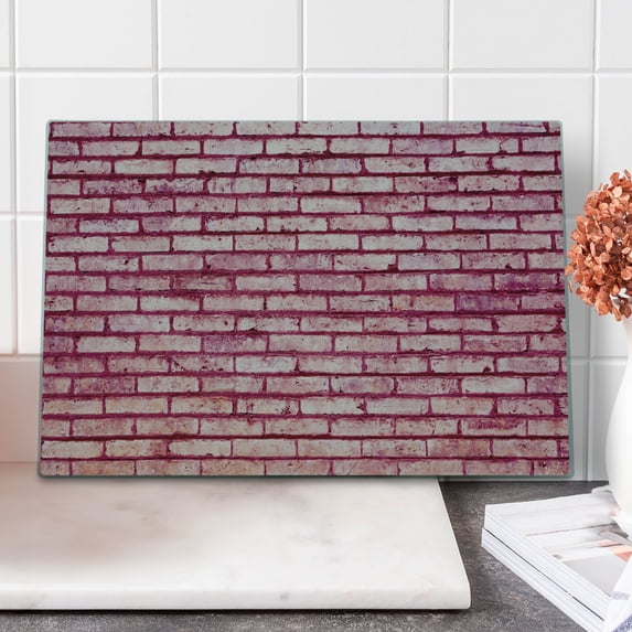 Coral Cutting Board, Old Brick Wall Texture Image Rubble Rough Grunge Facade Construction Material Tile, Decorative Tempered Glass Cutting and Serving Board, Large Size, Pink Magenta, by Ambesonne