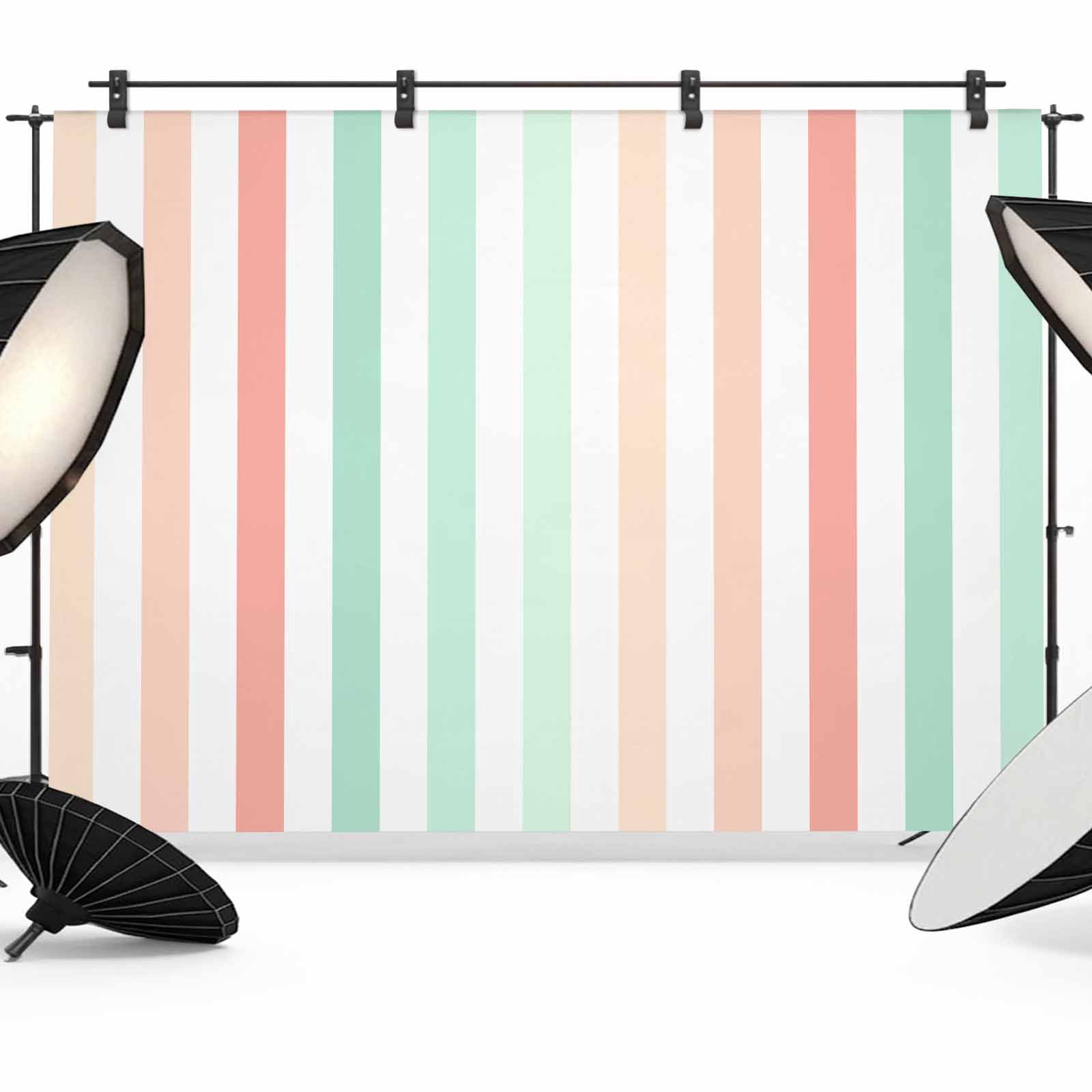 Coral Cyan Stripe Backdrop for Photography,Fabric Photo Background ...