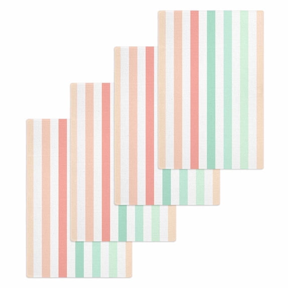 Coral Cyan Stripe Hand Towels Set,Waffle Weave Kitchen Towels 4PCS,Geometric Grey White Vertical Striped Microfiber Hair Face Bath Tea Towel Absorbent Quick Drying Cleaning Dish Cloths,15.7"x23.6"