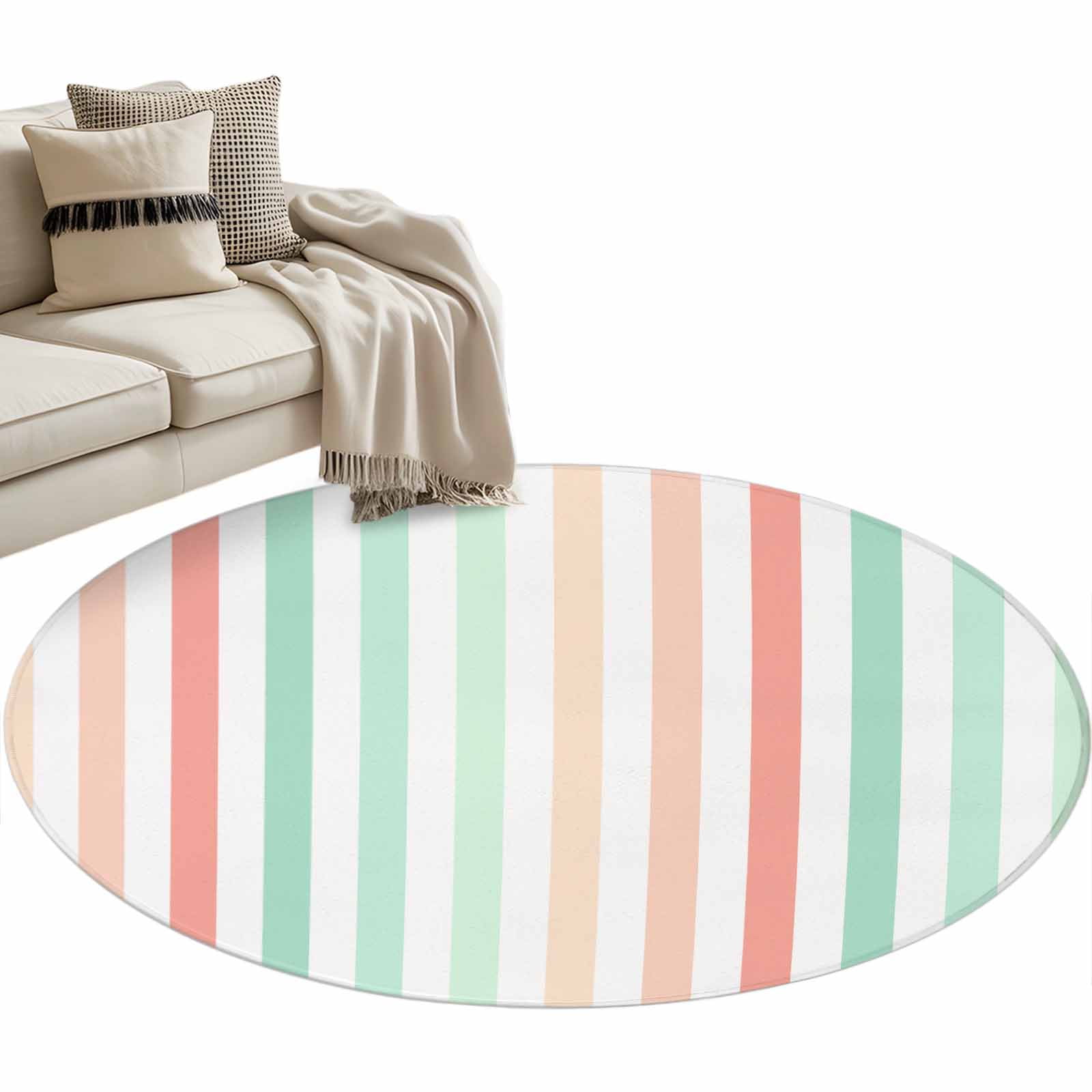 Coral Cyan Stripe Large Area Rugs for Bedroom Living Room, Soft Non ...