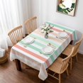 thumbnail image 1 of Coral Cyan Stripe Table Cloth Waterproof Tablecloths, Geometric Grey White Vertical Striped Tablecloth Dining Table Cover for Kitchen Party Tabletop Outdoor, Rectangle Tablecloth 60x84 Inch, 1 of 9