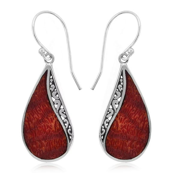 Coral Vintage Earrings for Women in 925 Sterling Silver - Dangling Drop Earrings Handmade Birthstone Boho Jewelry Birthday Christmas Gifts
