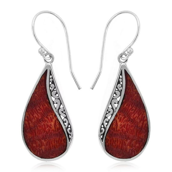 Coral Vintage Earrings for Women in 925 Sterling Silver - Dangling Drop Earrings Handmade Birthstone Boho Jewelry Birthday Christmas Gifts