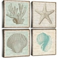 thumbnail image 1 of Coral Decor Beach Bathroom Wall Art Rustic Nautical Canvas Prints Home Decoration 4 Pcs Ocean Starfish Shell Framed Pictures Modern Vintage Sea Marine Theme Painting Kitchen Laundry Artwork 12 x 12, 1 of 6