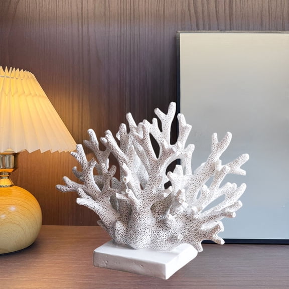 Coral Decor,Nautical Decor,Coastal Shelf Decor,Beach Home Decor,7×6inch European Style Resin Corals Ornament Handmade Resin Ocean Decor For Aquarium,Desk,Ocean Themed Cabinet.(White)