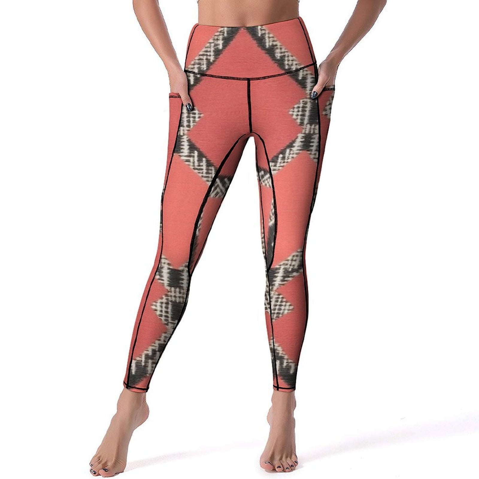 Coral Diamond Patterned Leggings Legging Gym Gym Pants Gym Clothing
