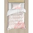 thumbnail image 1 of Coral Duvet Cover Set, Antique Ornate Royal Checkered Floral Backdrop with Doodle Style Daisy Bouquet, Decorative 2 Piece Bedding Set with 1 Pillow Shams, Twin Size, Coral Pale Pink, by Ambesonne, 1 of 3