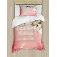 thumbnail image 1 of Coral Duvet Cover Set, Blossoming Tree Branch Japanese Cherry Sakura Fresh Spring Garden Romantic, Decorative 2 Piece Bedding Set with 1 Pillow Shams, Twin Size, Coral Green White, by Ambesonne, 1 of 3