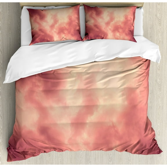 Coral Duvet Cover Set, Majestic Evening Sky Cloudscape Soft Dreamy Moody Abstract Dramatic, Decorative 3 Piece Bedding Set with 2 Pillow Shams, King Size, Coral Dark Coral, by Ambesonne