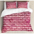 thumbnail image 1 of Coral Duvet Cover Set, Old Brick Wall Texture Image Rubble Rough Grunge Facade Construction Material Tile, Decorative 3 Piece Bedding Set with 2 Pillow Shams, Queen Size, Pink Magenta, by Ambesonne, 1 of 3