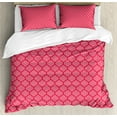 thumbnail image 1 of Coral Duvet Cover Set, Quatrefoil Pattern Gothic Renaissance Era Antique Design Traditional Motif, Decorative 3 Piece Bedding Set with 2 Pillow Shams, Queen Size, Coral and Red, by Ambesonne, 1 of 3