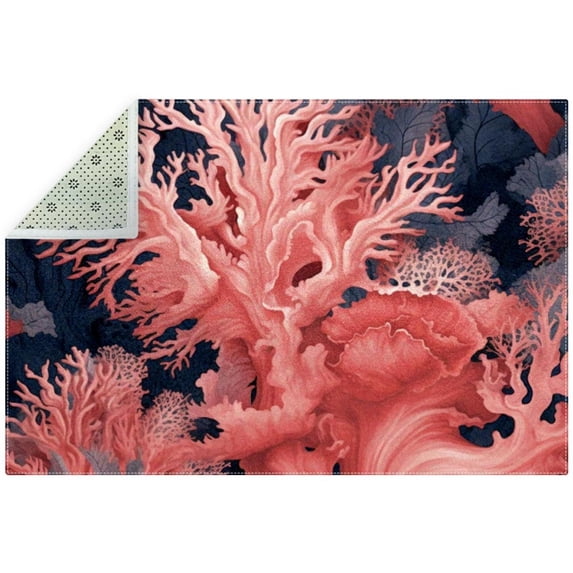 Coral Elegant Polyester Indoor Rug - Soft Floor Mat with Right-Angle Design for Living Room and Bedroom - Stain Fabric Ideal for Home Décor