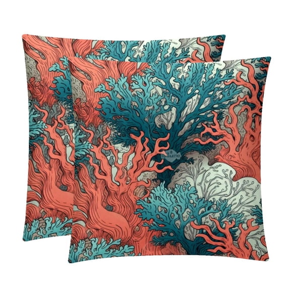 Coral Elegant Velvet Bed Pillow Covers Set - Decorative Pillows with Unique Patterns, Chair Pillow Covers - 16x16, 18x18, 20x20 inches for Any Occasion - Set of 2 Items