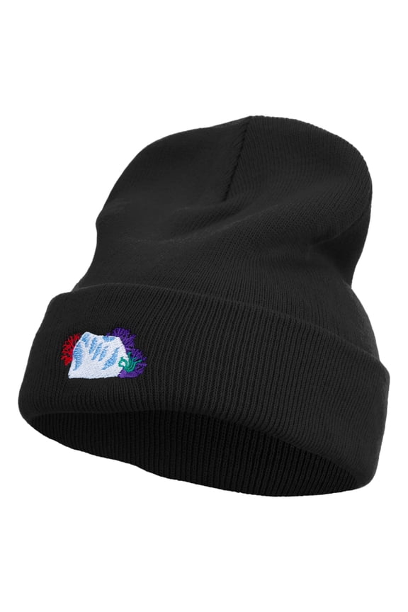 Coral Elements Embroidered 12 inch Long Knitted Beanie - Black OSFM