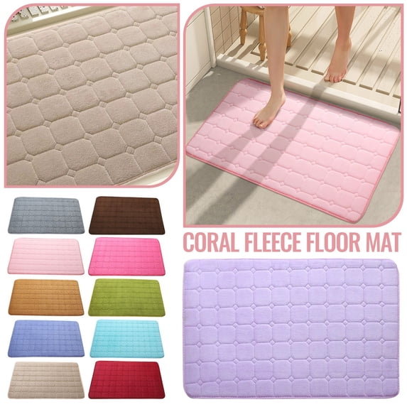 Coral Embossed Floor Mat, Memory Foam Carpet, Household Absorbent Door Mat, Non-Slip, Rose Red