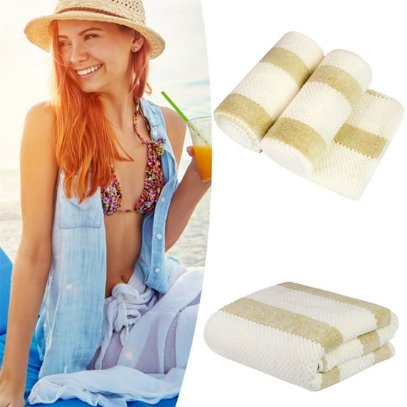Coral Fleece Absorbent Beach Towel*1 Piece Oversized Striped Beach Towel Weave Absorbent Soft Pool Towel for Travel Swim Beach & Vacation