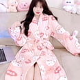thumbnail image 1 of Coral Fleece Bathrobe Women Man Winter Warm Casual Flannel Robe Sleepwear Plush Shawl Bath Robe Lounge Nightgown Loungewear (010,Women Size  40-70kg), 1 of 7