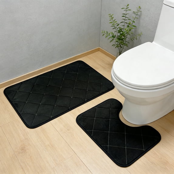 Coral Fleece Bathroom Non-Slip Mat With Simple Embossed Design, Black, 1Pc For Shower And Tub Floors