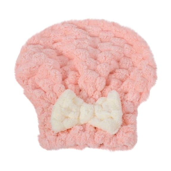 Coral Fleece Bowknot Pink Hair Drying Turban With Cloud Grid Pattern - Super Absorbent Quick-Dry Thickened No-Blow Drying, Princess Style, Soft Coral Fleece Material - For Women